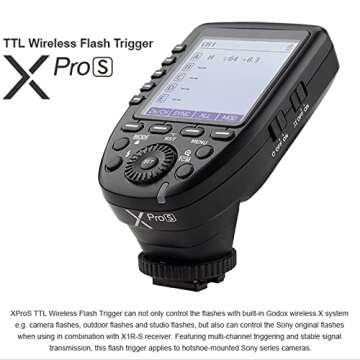 Godox Wireless Flash Trigger Transmitter - XPro-S Compatible with Sony Cameras,TTL 2.4G High-Speed Sync,1/8000s HSS 01-99 Wireless ID,LCD Screen,5 Dedicated Group 11 Customizable Functions