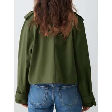 Tankaneo Womens Cropped Trench Coat Lapel Double Breasted Short Jacket Outwear