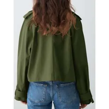 Tankaneo Womens Cropped Trench Coat Lapel Double Breasted Short Jacket Outwear