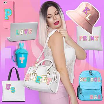 104 Pcs Chenille Letter Patches Self Adhesive Letters Letter Patches Self Adhesive Chenille Patches Chenille Embroidered Patch Self Adhesive Cute Rainbow Patches for Jeans Embroidered Applique