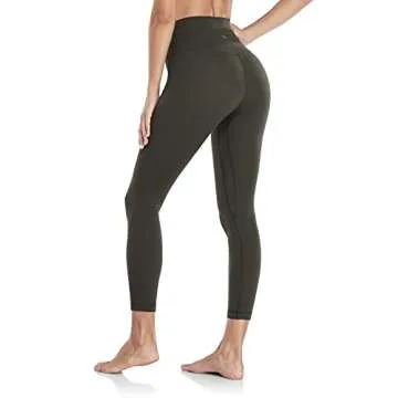 HeyNuts Hawthorn Athletic Women's High Waisted Yoga Leggings, Buttery Soft Workout Pants Compression 7/8 Leggings with Inner Pockets Dark Olive_25'' M(8/10)