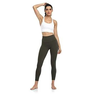 HeyNuts Hawthorn Athletic Women's High Waisted Yoga Leggings, Buttery Soft Workout Pants Compression 7/8 Leggings with Inner Pockets Dark Olive_25'' M(8/10)