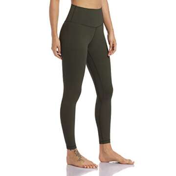 HeyNuts Hawthorn Athletic Women's High Waisted Yoga Leggings, Buttery Soft Workout Pants Compression 7/8 Leggings with Inner Pockets Dark Olive_25'' M(8/10)