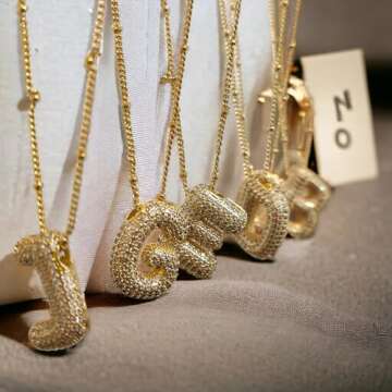 SLOONG 14K Gold Plated Bubble Letter Necklace, Balloon Initial Pendant Necklace Dainty Zircon CZ Jewelry Gift for Women Adult(Gold G)