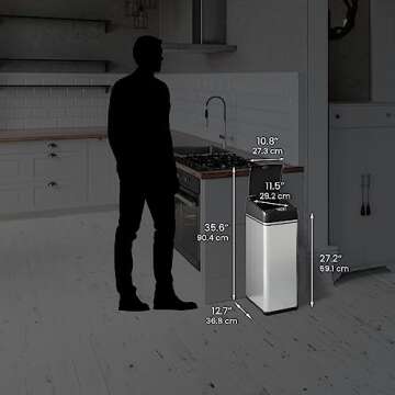 iTouchless 13 Gallon Stainless Steel Automatic Garbage Can with AbsorbX Filter, Big Lid Opening Sensor Touchless Kitchen Trash Bin (Base Version - No AC Adapter)