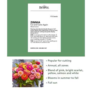 Burpee Cut & Come Again Zinnia Seeds 175 seeds