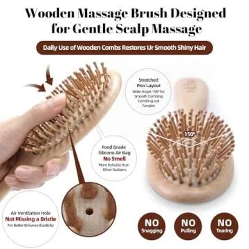vklw Wooden Hair Brush and Comb Set for All Hair Types