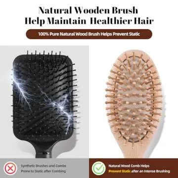 vklw Wooden Hair Brush and Comb Set for All Hair Types