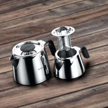 Korkmaz Esta Drip-Free Turkish Tea Pot with Safe Lid Locking System - 1.1 & 2 Quart …