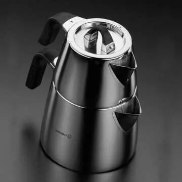 Korkmaz Esta Drip-Free Turkish Tea Pot with Safe Lid Locking System - 1.1 & 2 Quart …