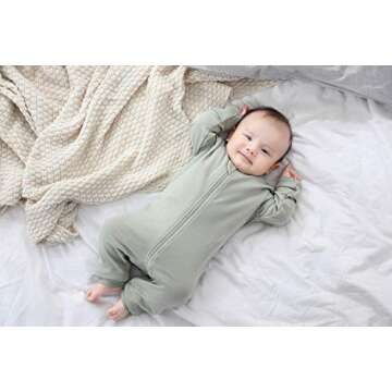 O2 BABY Organic Cotton Baby Footless Pajamas, Zip Front Baby Boys Girls Romper, Long Sleeve Sleep an...