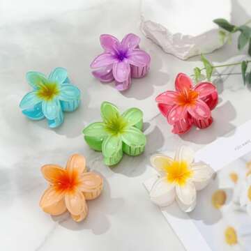 Flower Hair Clips for Women 6 Pack Hawaiian Flower Hair Claw Clips Plumeria Claw Clips for Thin Hair...