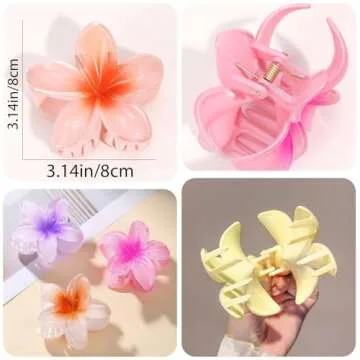 Flower Hair Clips for Women 6 Pack Hawaiian Flower Hair Claw Clips Plumeria Claw Clips for Thin Hair Preppy Flower Hair Clips for Thick Hair Hibiscus Hair Accessories for Girls