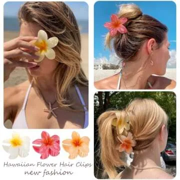 Flower Hair Clips for Women 6 Pack Hawaiian Flower Hair Claw Clips Plumeria Claw Clips for Thin Hair Preppy Flower Hair Clips for Thick Hair Hibiscus Hair Accessories for Girls