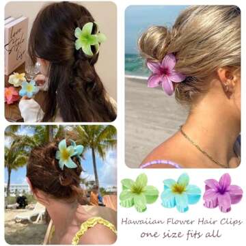 Flower Hair Clips for Women 6 Pack Hawaiian Flower Hair Claw Clips Plumeria Claw Clips for Thin Hair Preppy Flower Hair Clips for Thick Hair Hibiscus Hair Accessories for Girls