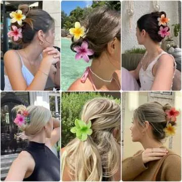 Flower Hair Clips for Women 6 Pack Hawaiian Flower Hair Claw Clips Plumeria Claw Clips for Thin Hair Preppy Flower Hair Clips for Thick Hair Hibiscus Hair Accessories for Girls