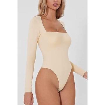 QINSEN Stylish Square Neck Bodysuit for Women - Comfort & Elegance