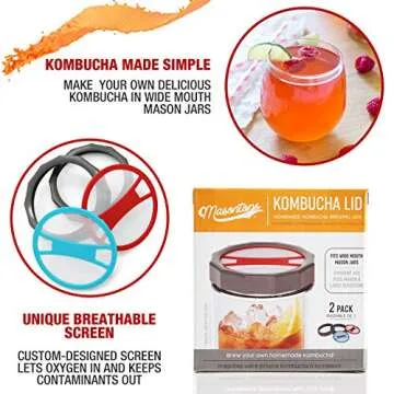 Masontops Kombucha Lid - Home Brewing Mason Jar Supplies - Live Organic Kombucha Making Starter Kit - Scoby Not Included 2-Pack