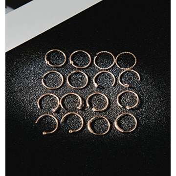 Masedy 16Pcs 20G 316L Stainless Steel Nose Rings Hoop Tragus Cartilage Helix Ring Lip Septum Piercing Rose Gold 10MM