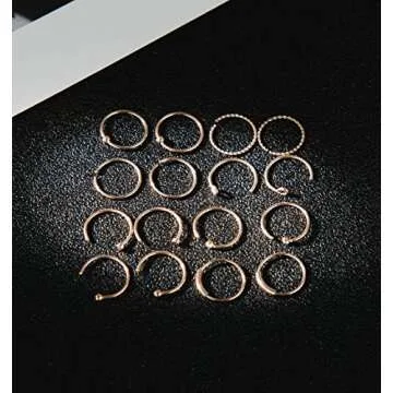 Masedy 16Pcs 20G 316L Stainless Steel Nose Rings Hoop Tragus Cartilage Helix Ring Lip Septum Piercing Rose Gold 10MM