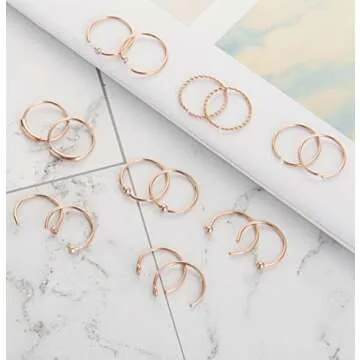 Masedy 16Pcs 20G 316L Stainless Steel Nose Rings Hoop Tragus Cartilage Helix Ring Lip Septum Piercing Rose Gold 10MM