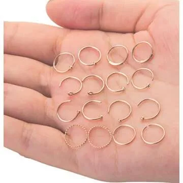 Masedy 16Pcs 20G 316L Stainless Steel Nose Rings Hoop Tragus Cartilage Helix Ring Lip Septum Piercing Rose Gold 10MM
