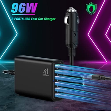 6-Port USB Car Charger, QC 3.0 Fast Charge Adapter