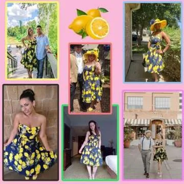 Topdress Women's Vintage Polka Audrey Dress 1950s Halter Retro Cocktail Dress Lemon XL