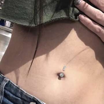 Vsnnsns Belly Button Ring Dangle Belly Rings 14G Stainless Surgical Steel Reverse Belly Button Piercing Heart CZ Flower Belly Rings Dangling Belly Button Ring Navel Piercing Jewelry for Women Silver