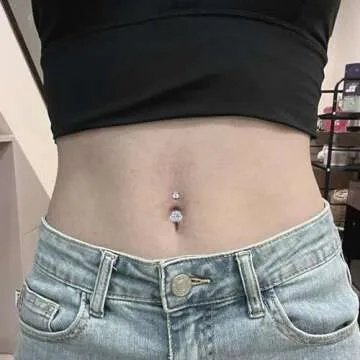 Vsnnsns Belly Button Ring Dangle Belly Rings 14G Stainless Surgical Steel Reverse Belly Button Piercing Heart CZ Flower Belly Rings Dangling Belly Button Ring Navel Piercing Jewelry for Women Silver