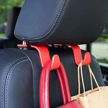 Amooca Car Seat Headrest Hook 4 Pack Hanger Storage Organizer Universal for Handbag Purse Coat Universal fit Vehicle Car S Type Red