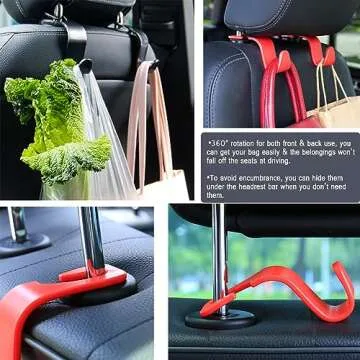 Amooca Car Seat Headrest Hook 4 Pack Hanger Storage Organizer Universal for Handbag Purse Coat Universal fit Vehicle Car S Type Red