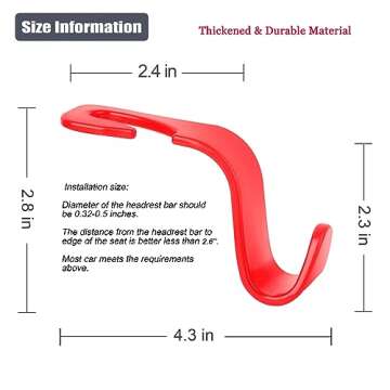 Amooca Car Seat Headrest Hook 4 Pack Hanger Storage Organizer Universal for Handbag Purse Coat Universal fit Vehicle Car S Type Red