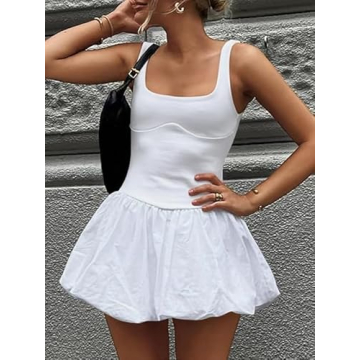 ABYOVRT Women Summer Mini Dress Sleeveless Bubble Hem