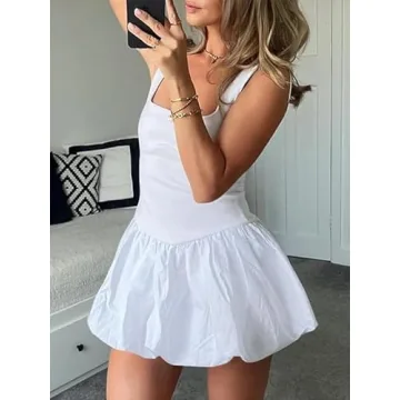 ABYOVRT Women Summer Mini Dress Sleeveless Bubble Hem