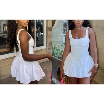 ABYOVRT Women Summer Mini Dress Sleeveless Bubble Hem