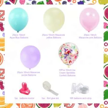 Sweet Ice Cream Party Balloon Arch Garland Pastel Macaron Popsicle Confetti Balloon Summer Ice Cream Theme Party Decor for Baby Bridal Shower Girl Ice Cream Bday Wedding Graduation Party Supplies