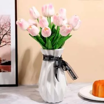 Cloudecor 20Pcs Artificial Tulips Fake Tulip Real Touch Latex Flowers for Wedding Party Home Office Decor (Pink - 20p)