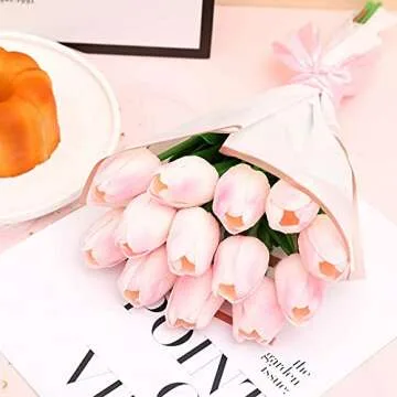 Cloudecor 20Pcs Artificial Tulips Fake Tulip Real Touch Latex Flowers for Wedding Party Home Office Decor (Pink - 20p)