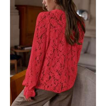 PRETTYGARDEN Women's Dressy Casual Lace Blouse Long Sleeve Button Up Shirts Tops Fall Fashion Clothe...