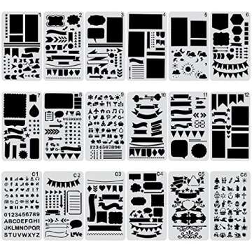 Biubee 36 Pcs Plastic Stencils Over 1500 Different Patterns - 4" x 7" Plastic Planner Stencils Drawing Templates Set for Notebook, Diary, DIY Scrapbook