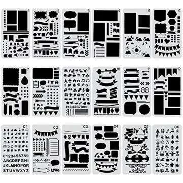 Biubee 36 Pcs Plastic Stencils Over 1500 Different Patterns - 4" x 7" Plastic Planner Stencils Drawing Templates Set for Notebook, Diary, DIY Scrapbook