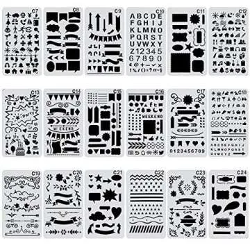 Biubee 36 Pcs Plastic Stencils Over 1500 Different Patterns - 4" x 7" Plastic Planner Stencils Drawing Templates Set for Notebook, Diary, DIY Scrapbook