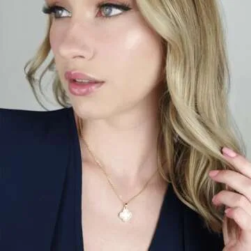 SHINYY 2 Side Crystal Clover Necklace for Women 18K Gold Plated Stainless Steel Four Leaf Lucky Pendant Black & White Cubic Zirconia Jewelry for Mother and Daughter (Gold)