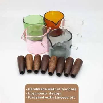 Set of 2 Handmade Espresso Shot Glass Double Spouts 3.5oz with American Walnut Handle, 2packs Espres...