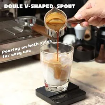 Set of 2 Handmade Espresso Shot Glass Double Spouts 3.5oz with American Walnut Handle, 2packs Espresso Measuring Cup, Double Spout Glass Measuring Cup, Milk Frothing Pitcher
