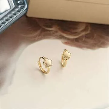 Cute Brushed Flower Hoop Earrings in Sterling Silver