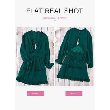 Dokotoo Womens Cute Summer Spring Casual Sexy Deep V Neck Ruffle Chiffon Lantern Long Sleeve Elegant Boho Hawaiian Flowy Mini Short Skirt Dresses for Women Party Party 2024 Green Small