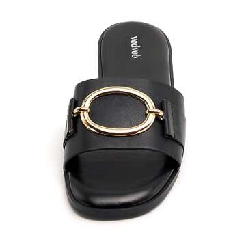 vodvob Women's Flat Sandals Fashion Square Open Toe Metal Chain Summer Dressy Sandals Slip On Casual Slides
