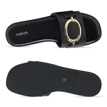 vodvob Women's Flat Sandals Fashion Square Open Toe Metal Chain Summer Dressy Sandals Slip On Casual Slides